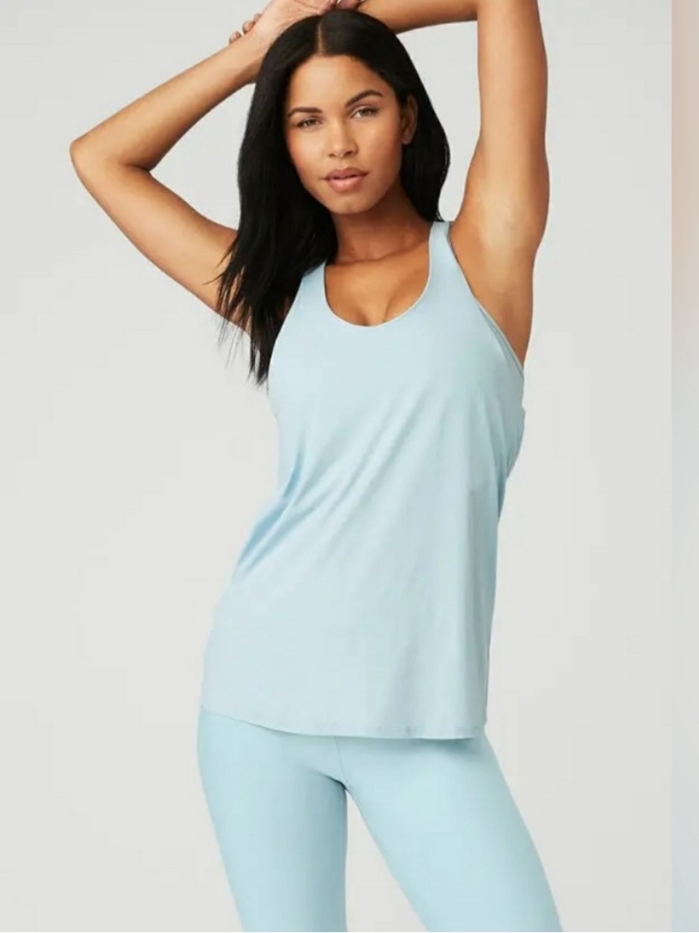 ALO don’t get us twisted light blue tank top large to XL women’s yoga shirt